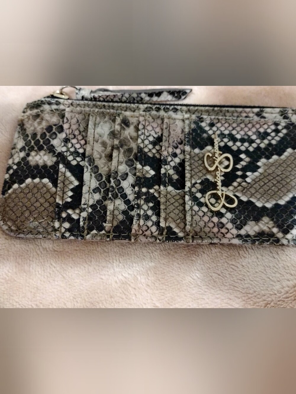 Jessica Simpson Snake Print Card Holder in Black and Taupe